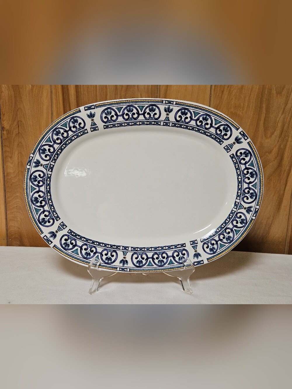Pfaltzgraff Capistrano Pattern Navy/White Oval Serving Platter 14.5" USA MADE